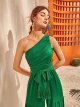 Women's Solid One Shoulder Sleeveless Belted Wide Leg Pants Jumpsuit